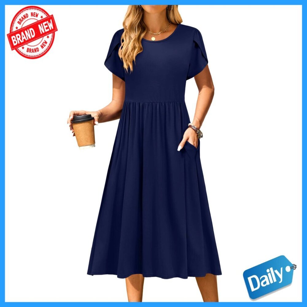 Short Sleeve Midi Dress with Pockets Casual A-Line Flowy T-Shirt Dress